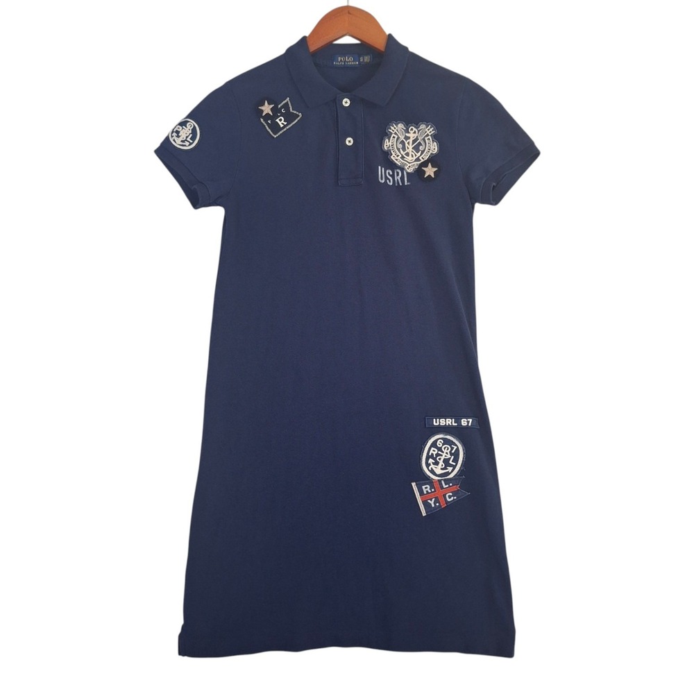 Polo Ralph Lauren Womens Navy Blue Nautical Patch USRL Polo Mini Dress XS